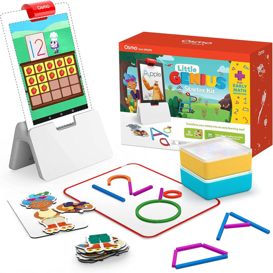 Little Genius Starter Kit for Fire Tablet + Early Math Adventure - 6 Educational Games-Counting, Shapes & Phonics-STEM Gifts-Ages 3-5 (Tablet Base Included)