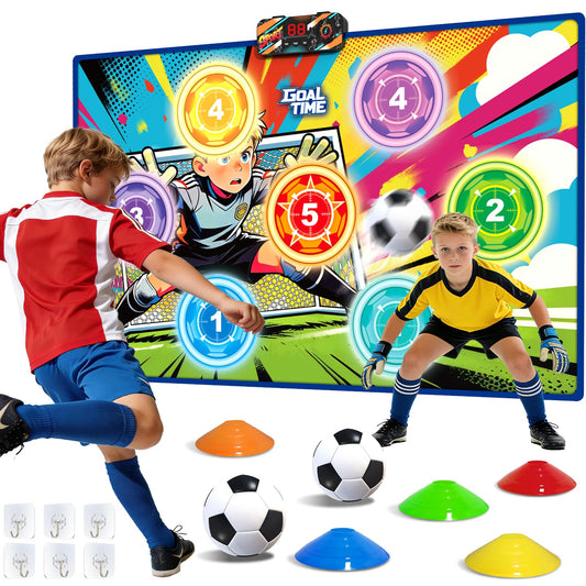 Electronic Scoring Soccer Toy Game Set for Kids with 5 Training Disc&2 Soft Balls,Indoor Outdoor Soccer Target Game Real-time Scoring 3 Modes Birthday Gifts for 3 4 5 6 7 8 9 10+ Years Old Boys Girls