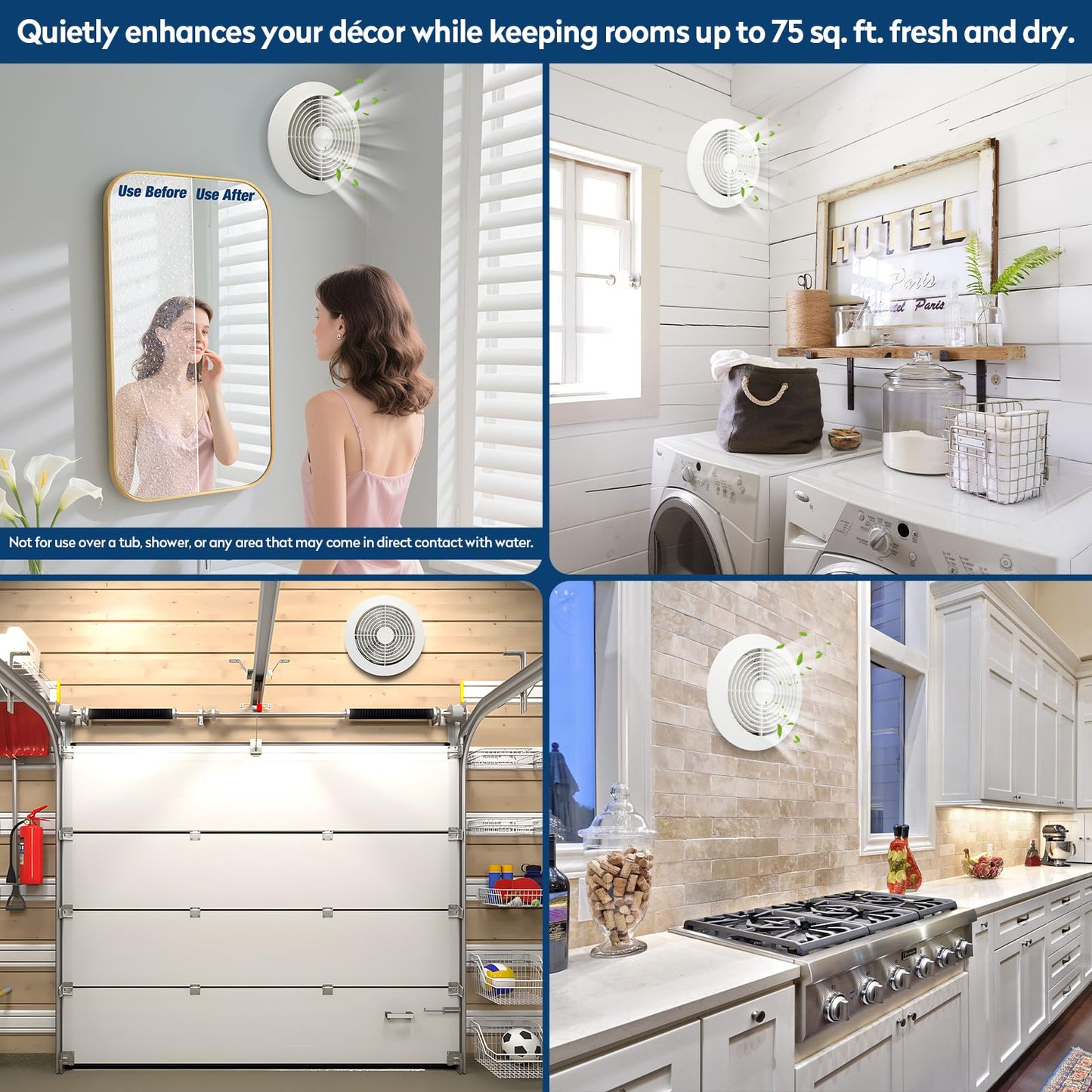 512M 6 Inch Through-the-Wall Exhaust Fan with White Grille, 80 CFM, 4.0 Sone, 16-Inch Retractable Duct, Household Ventilation Fan for Attic, Garage, Kitchen and Bathroom Exhaust Fan, Bathroom Vent Fan