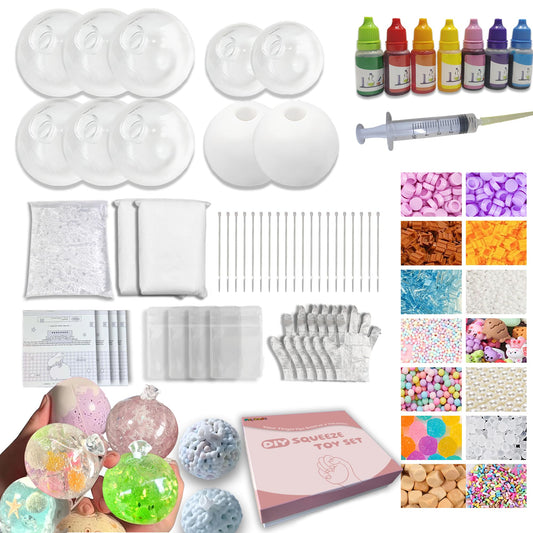 DIY Stress Ball Making Kit-Easy DIY- 10 TPR Skins, 13 Fillers, 14 oz Slime, 7 oz Clay, Create ASMR Anxiety Relief Toys, Handmade Squishy Stress Balls, Self-Care Gifts for Women, Crunchy Relaxing