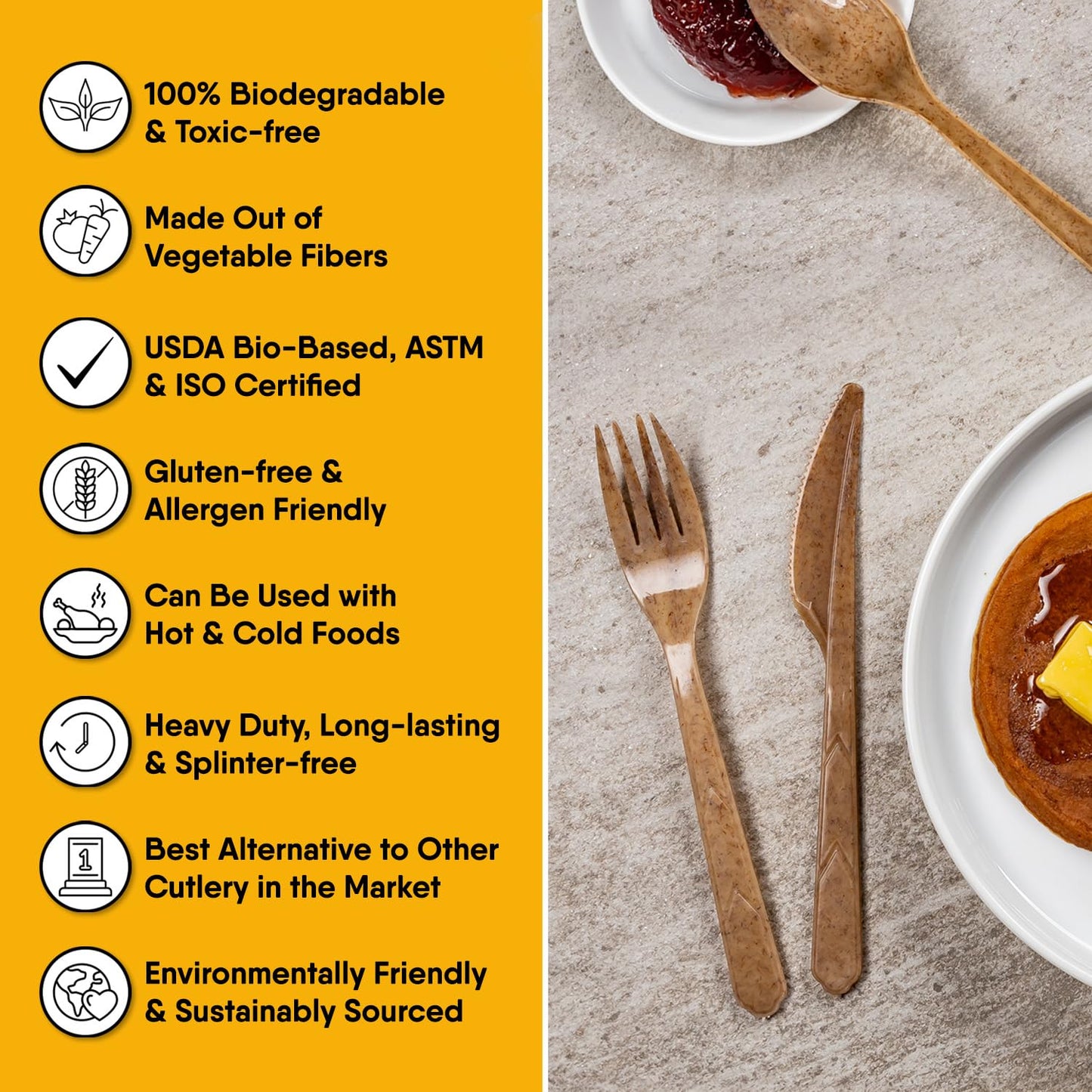 Premium Quality100% Biodegradable Spoons Made of Vegetable Fibers, 100 PCS of 6.7” Long Heavy-Duty and Splinter Free Eco-Friendly Spoons, Perfect Sustainable Cutlery for All Types of Occasions