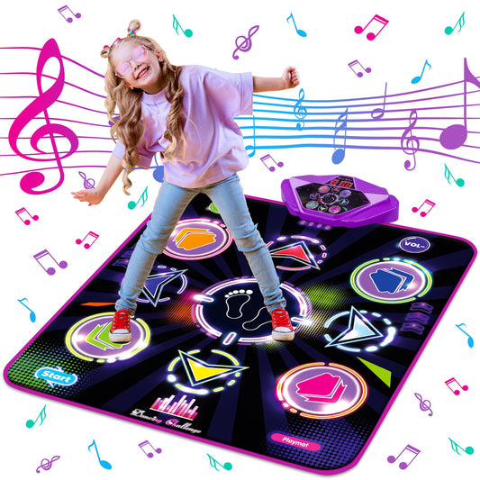 Kusntin Dance Mat, Dance Mixer Rhythm Step Play Mat, Pink Dance Pad with LED Lights, Adjustable Volume, Built-in Music, 5 Game Modes, Xmas Birthday Gifts for 3-10 Years Girls Toys (Purple-Black)