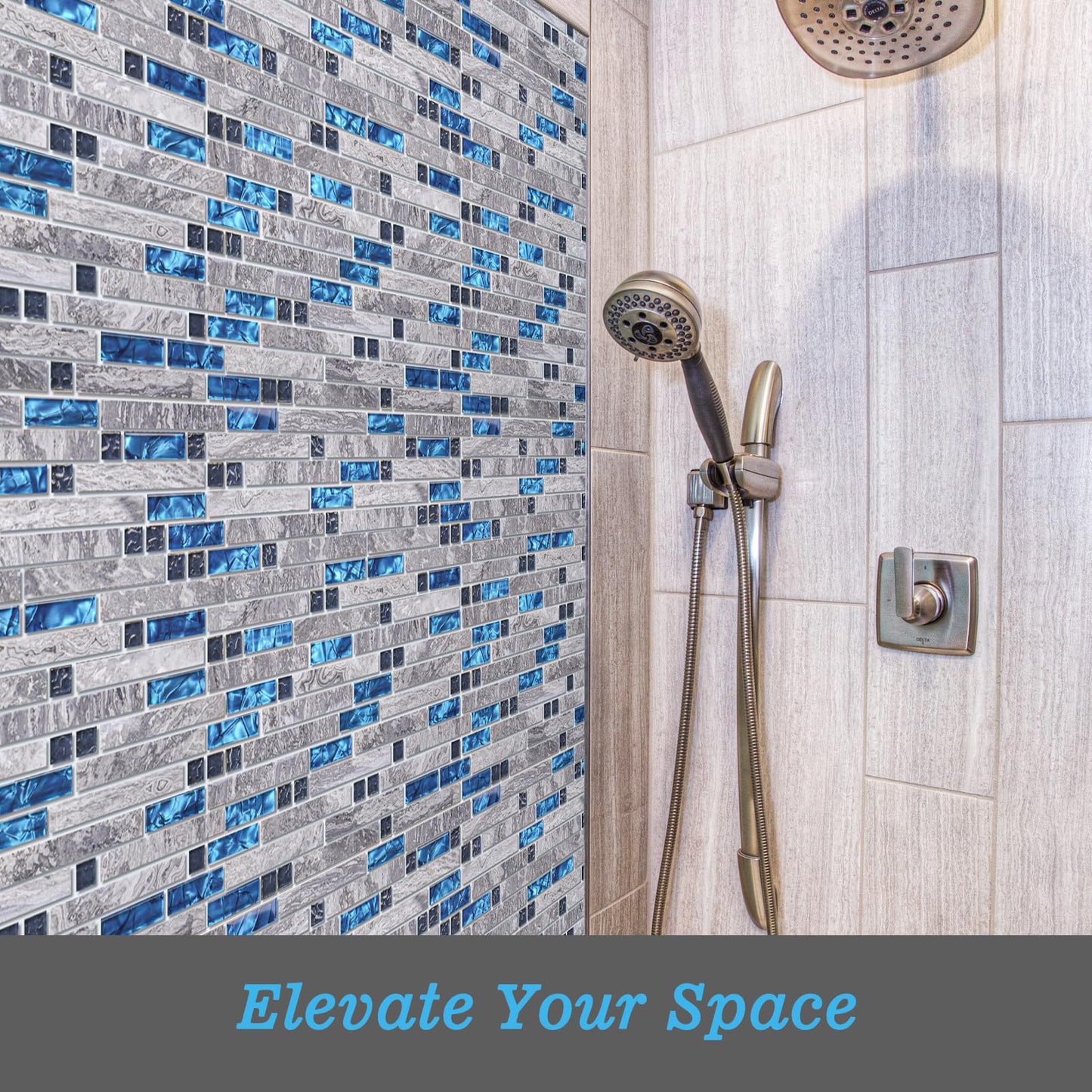 Art3d Grout Decorative Tile, Blue/Gray, Glass, for Kitchen Backsplash or Bathroom Backsplash (5 Pack)