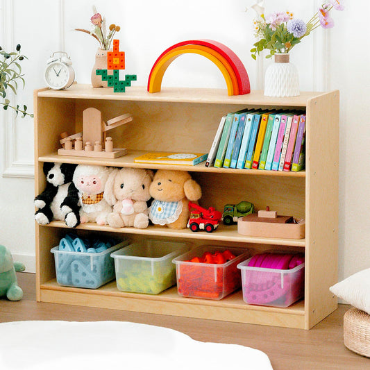 kidi house Kids Bookshelf and Toy Storage Shelf, Wooden Montessori Bookshelf, 3-Tier Toy Shelf, 30in Birch Children Bookcase, Classroom Furniture, Book Shelf for Kids Room, Nursery, Playroom