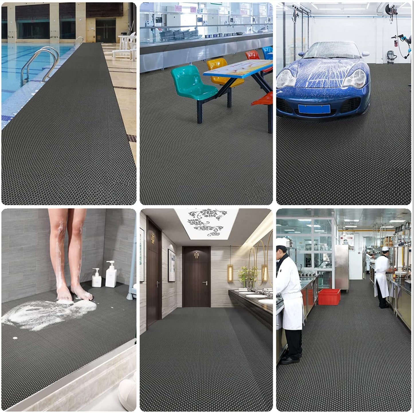 WLWLEO Drainage Non Slip PVC Floor Mats for Swimming Pool Bathroom Garage Restaurant Sauna SPA Indoor Outdoor Wet Area, Heavy Duty Water Drain Anti Slip Commercial Flooring Mat,Gray/Grey,0.9×3M