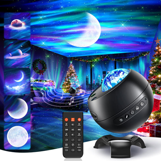 Northern Lights Projector Mothers Day Gifts Birthday Gifts for Him Boys Galaxy Projector for Bedroom, 300+Colors Modes Aurora Light,15White Noise Sound Machine &Bluetooth Star Projector Galaxy Lights