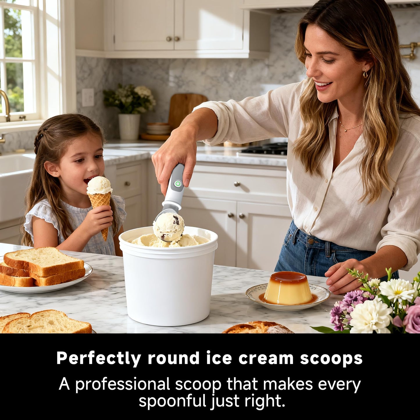 SEAINGO Heated Ice Cream Scoop - Rechargeable, ON/OFF Safety Lock Switch, Two Warming Modes, Ergonomic Handle, Electric Kitchen Tool Nonstick Scooper for Gelato, Frozen Yogurt, Sorbet & More