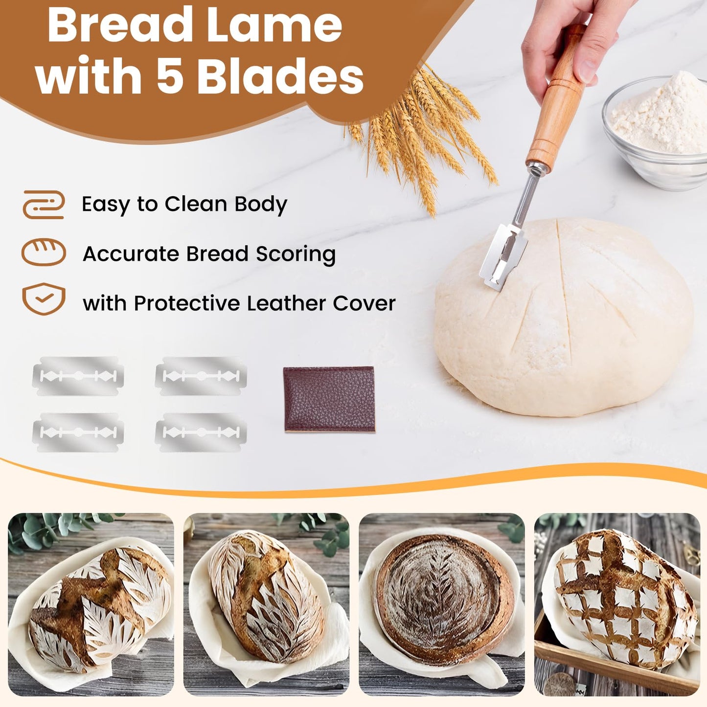 Danish Dough Whisk with Sourdough Scoring Tool, Bread Making Tools and Baking Supplies - Dough Hook Dutch Whisk, Bread Lame, Bench Scraper & Pastry Brush