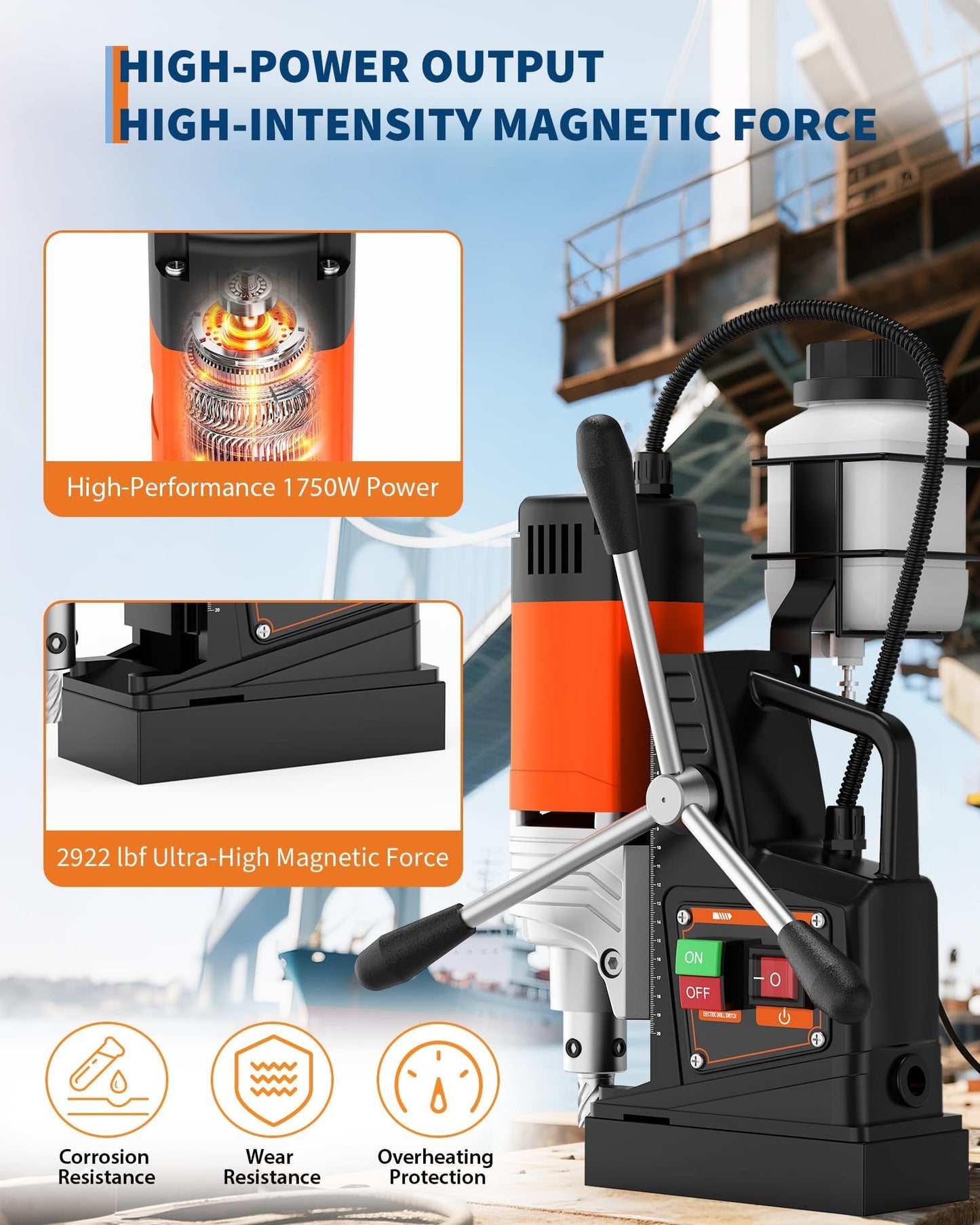 Mag Drill Press, 1750W 2 in Boring Diameter, 2922lbf Power Magnetic Drill, 810 RPM Portable Electric Drilling Machine for Metal Surface, Industrial & Home Improvement