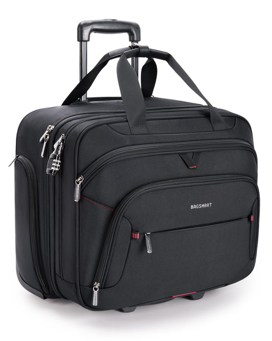 BAGSMART Rolling Laptop Bag, Briefcase with Wheels Fits 17.3 Inch Laptop, Computer Overnight Rolling Bag with TSA Lock for Travel/Men/Women, Black