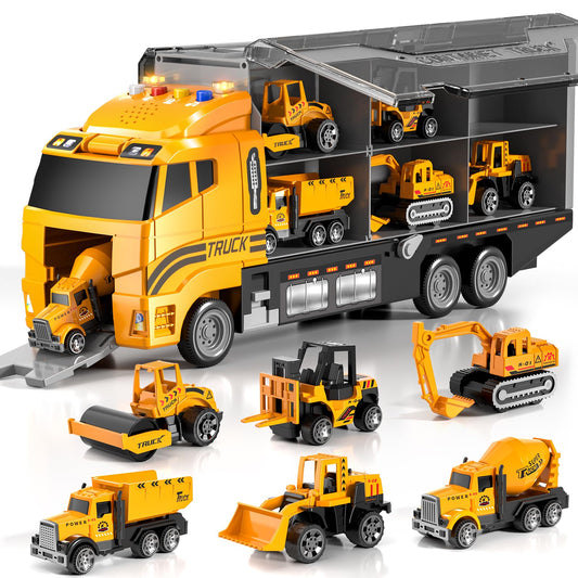 Toddler Boys Construction Truck Set: Construction for Boy 3 4 5 6 Years Old | with Play Mat and Die-Cast Toy Car | Birthday Gifts Toys for 3-8 Year Old Boys | Kids Toys Cars with Light and Sound