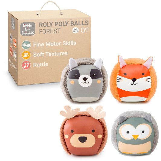 Little Big Friends Roly Poly Balls – Sensory Ball Toys for Babies & Toddlers | Develops Motor Skills & Hand-Eye Coordination | Forest | Set of 4