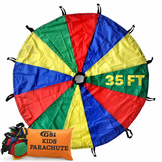 GSi Kids Play Parachute Rainbow Parachute Toy Tent Game for Children Gymnastics Cooperative Play and Outdoor Playground Activities (35 Feet)