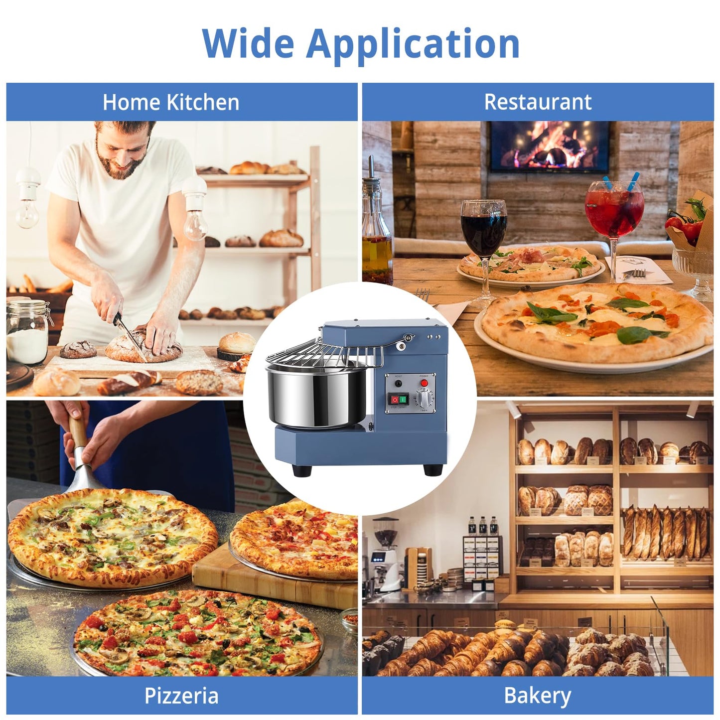 Commercial Dough Mixer, 8Qt Capacity Stainless Steel Bowl, 450W Dual Rotating Dough Kneading Machine with Security Shield & Timer Included, Baking Equipment for Restaurant Pizzeria