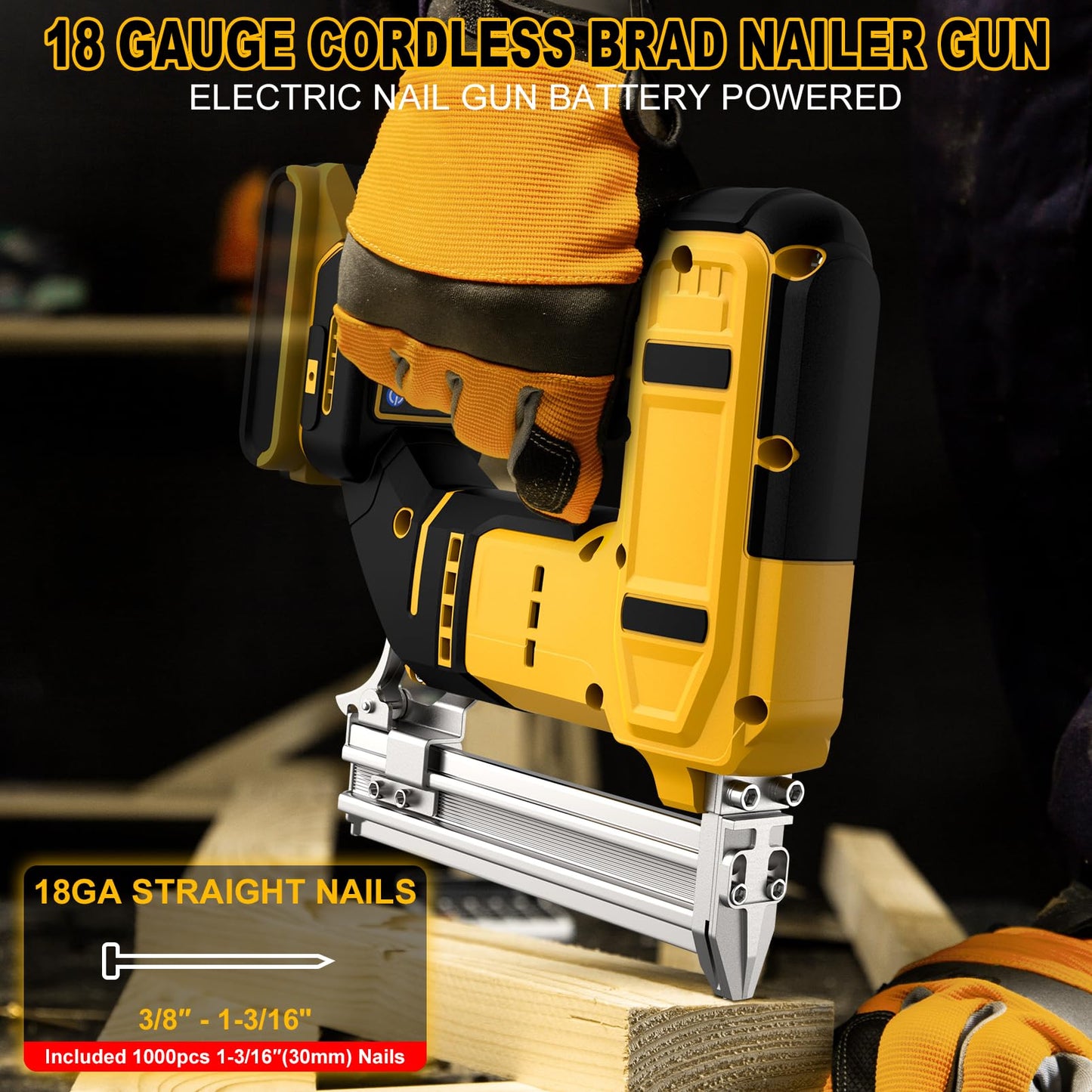 18 Gauge Cordless Brad Nailer for Dewalt 20V MAX Battery, Battery Powered Nail Gun with 1000 Nails, Lightweight Electric Nail Gun for Woodworking, DIY, Framing & Home Improvement (No Battery)