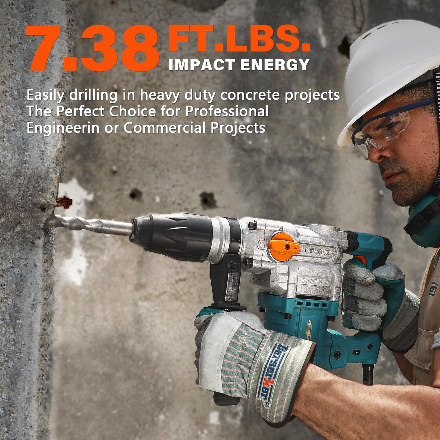 Berserker 1-9/16" SDS-Max Heavy Duty Rotary Hammer Drill with 6 x 15 In. SDS Max Wide Scaling Chisel