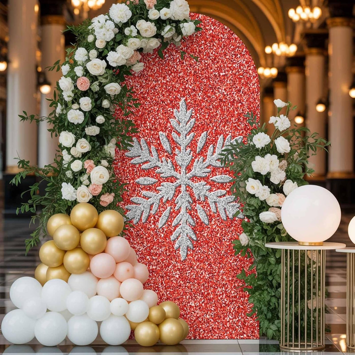 Duskova Living 7.2 Modern Themed Arch Backdrop Cover FT, Winter Watercolor Sparkling Snowflake Pattern Wedding Arch
