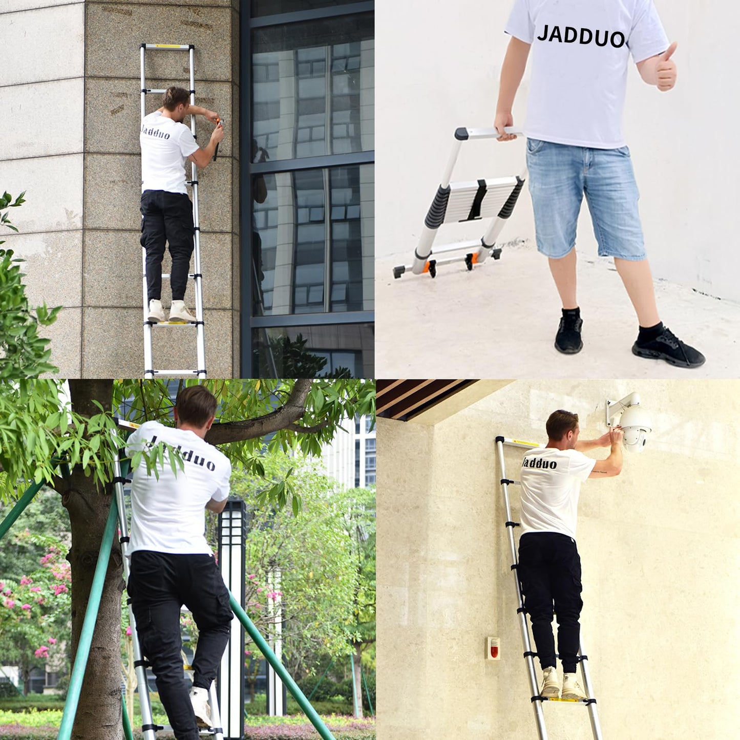 JADDUO Telescoping Ladder 29.5 FT with Hooks, 330LBS Heavy Duty, Silver