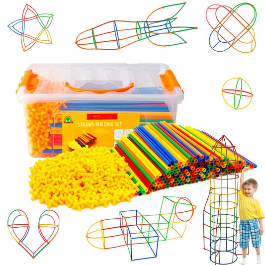 Straw Constructor STEM Building Toys 800 pcs-Colorful Interlocking Plastic Enginnering Toys- Fun- Educational- Safe for Kids- Develops Motor Skills-Construction Blocks- Best Gift for Boys and Girls