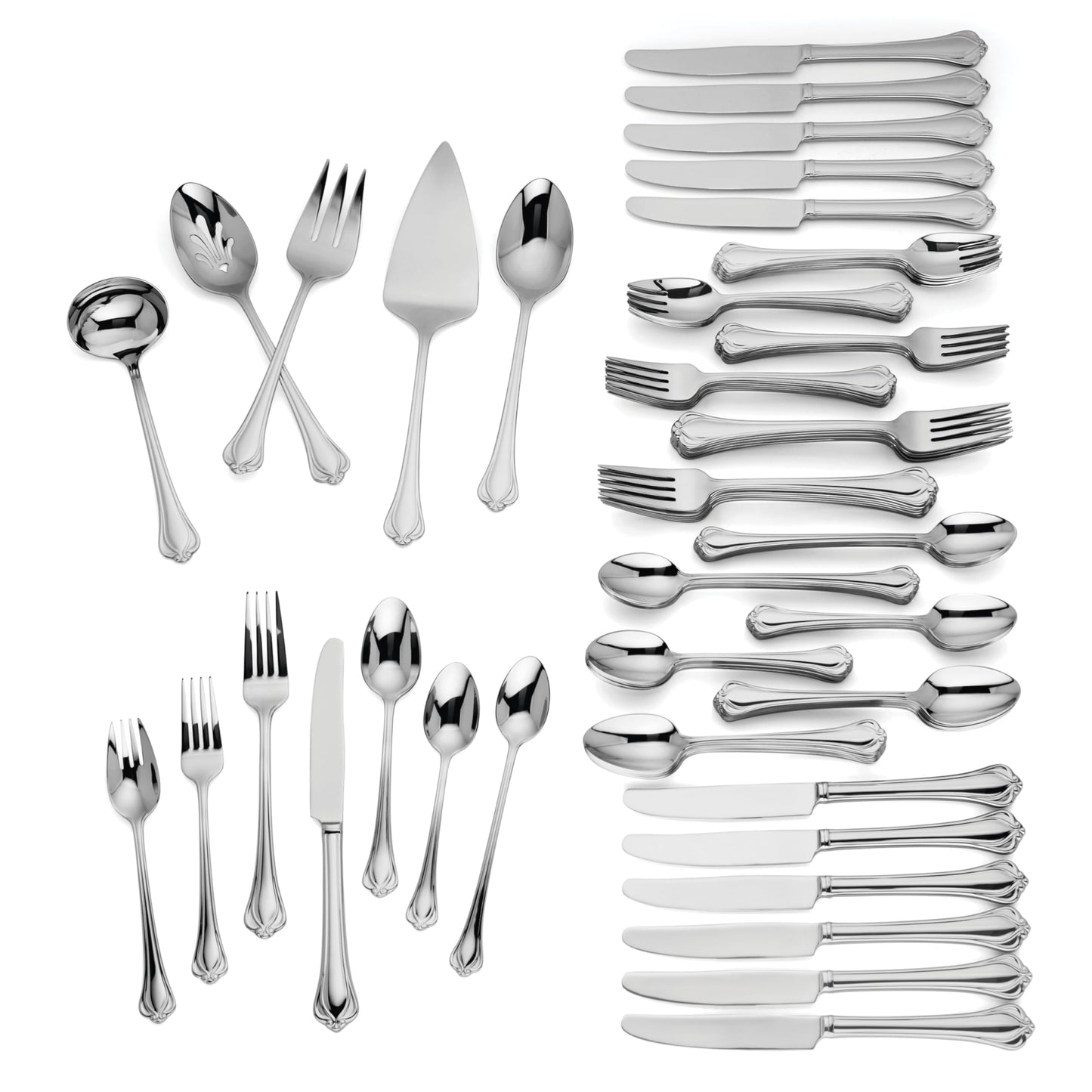 Lenox Silverware Set For 12, Alcott 89-Piece Flatware Set with Serving Utensils, Service For 12, 18/10 Stainless Steel, Mirror Finish, Dishwasher Safe, Knives Spoons and Forks (Silver, 89 Piece)