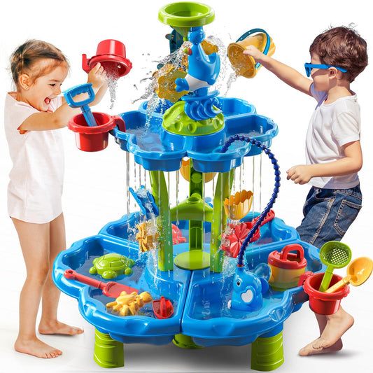 JUKUDAHU Water Table for Kids Ages 3-4 3-5 4-6 4-8 with Water Pumb, Outdoor Sensory Play Table with Beach Toys Accessories Water Waterfall for Boys Girls, Birthday Gifts for Toddlers Age 3 4 5 6 7 8