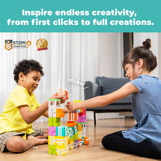 QBI Magnetic Blocks Play Starter Set – STEM Construction Toys & Race Car Track for Kids Ages 3-5+｜Educational Magnet Building Tiles with 2 Ramps & 4 Vehicles｜Montessori Gift for Boys & Girls (36 Pcs)