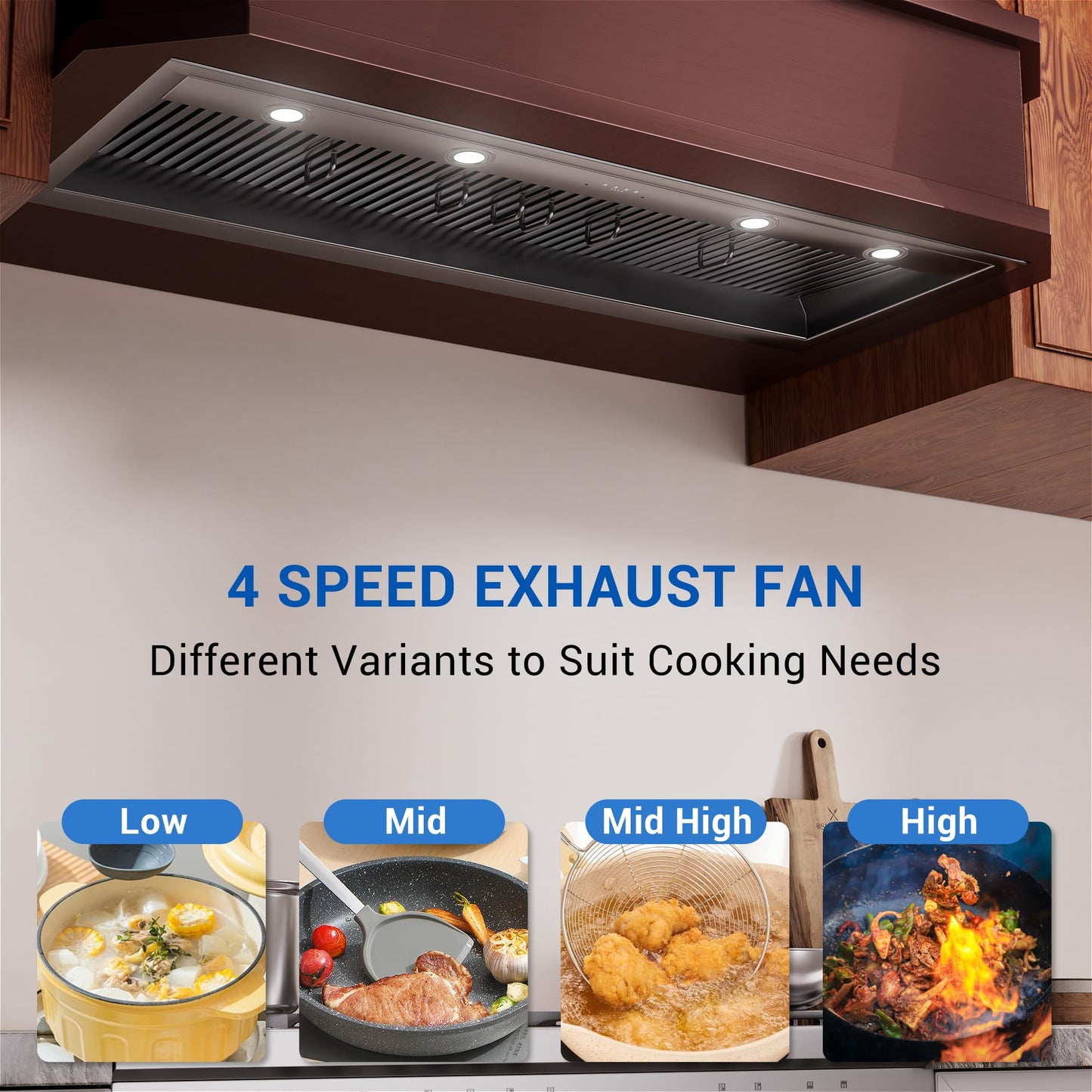 60-inch Range Hood Insert, CT Copper Tailor Built-In Vent Hood Ducted with 4-Speed Fan, 1260 CFM, LED Light, Dishwasher-safe Baffle Filter, in Stainless Steel