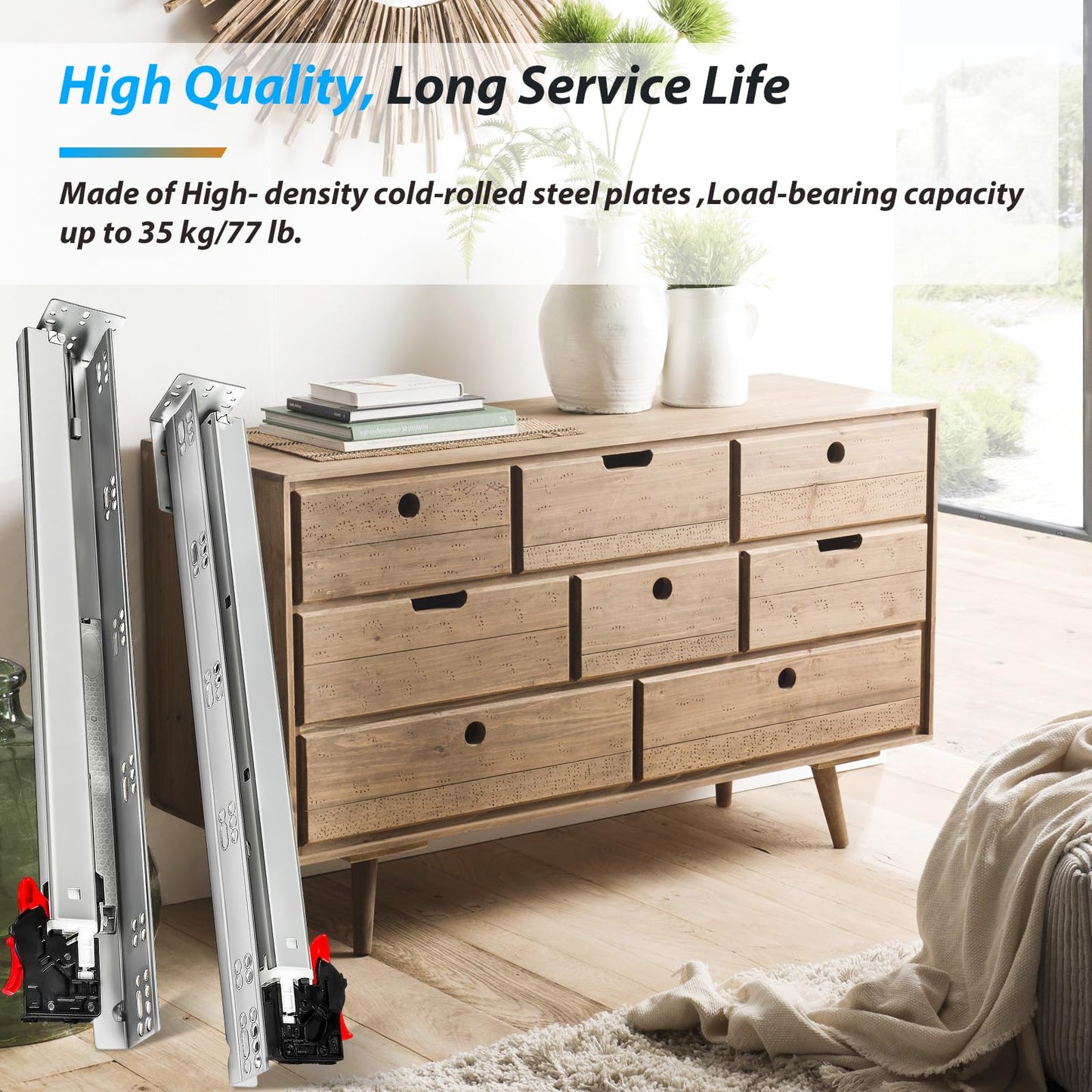 REGUDA Undermount Soft Close Drawer Slides Bottom Mounted Full Extension 9 12 15 18 21 24 Inch Ball Bearing Runners Rails 77 Lb Load 1 Pair (1 Pair, 15 Inch)