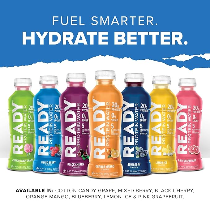 Ready® Protein Water ??20g Whey Protein Isolate, Zero Sugar, Low-Calorie Sports Drink for Hydration & Recovery ??Electrolytes, Essential Amino Acids ??Black Cherry, 16.9 fl oz Bottles (12-Pack)