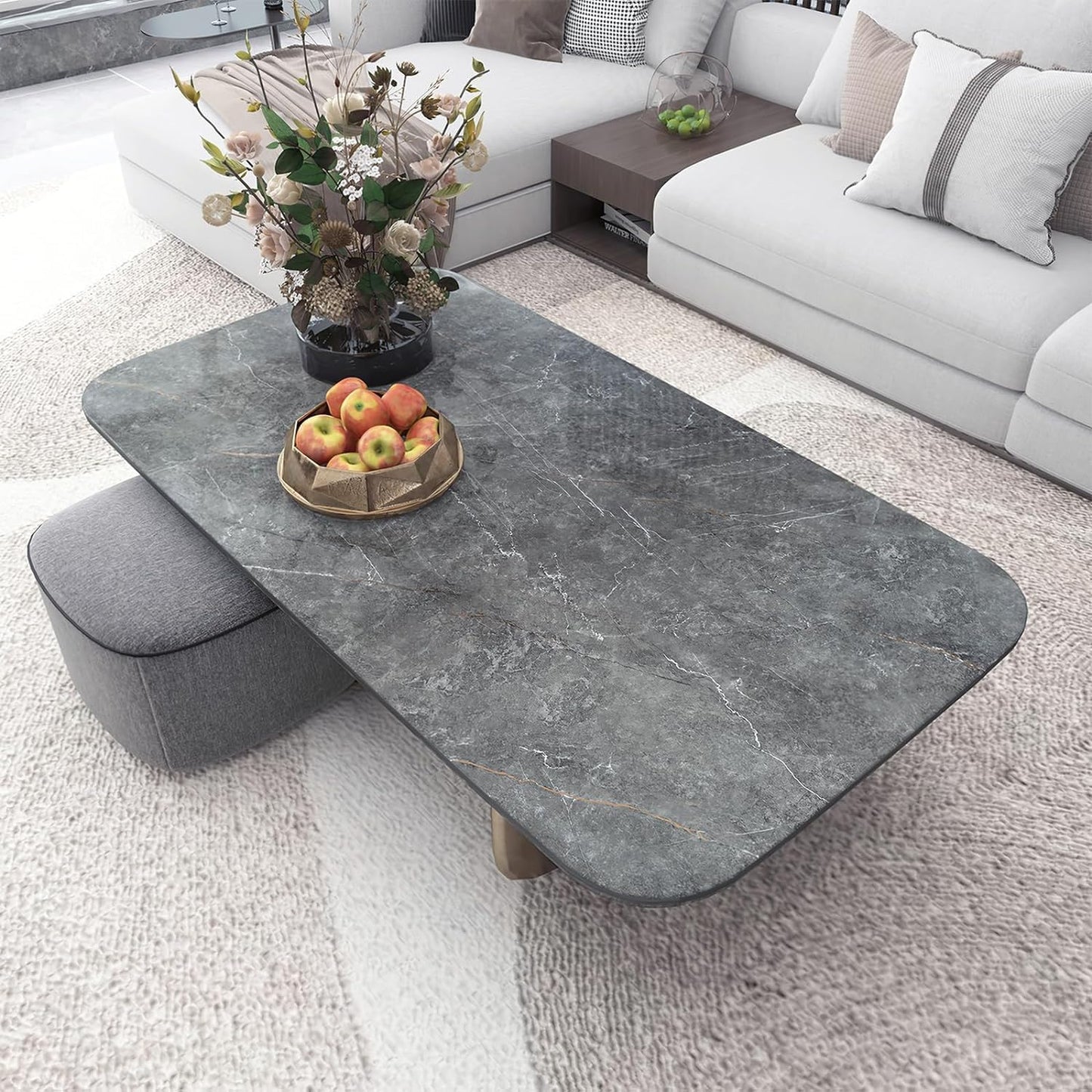 BOMENG 48"x354" Extra Wide Countertop Contact Paper Gray Marble Wallpaper Peel Stick Countertops for Kitchen Glossy Waterproof Self-Adhesive Marble Vinyl Wrap for Bathroom