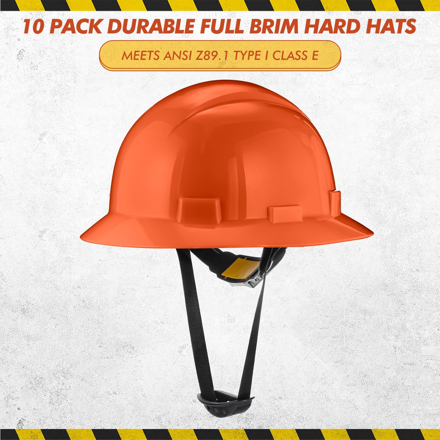Saysurey Saysurey 10 Pack Full Brim Hard Hat, Orange Construction Hard Hat, HDPE Safety Helmet with 6-Point Adjustable Ratchet Suspension for Men and Women