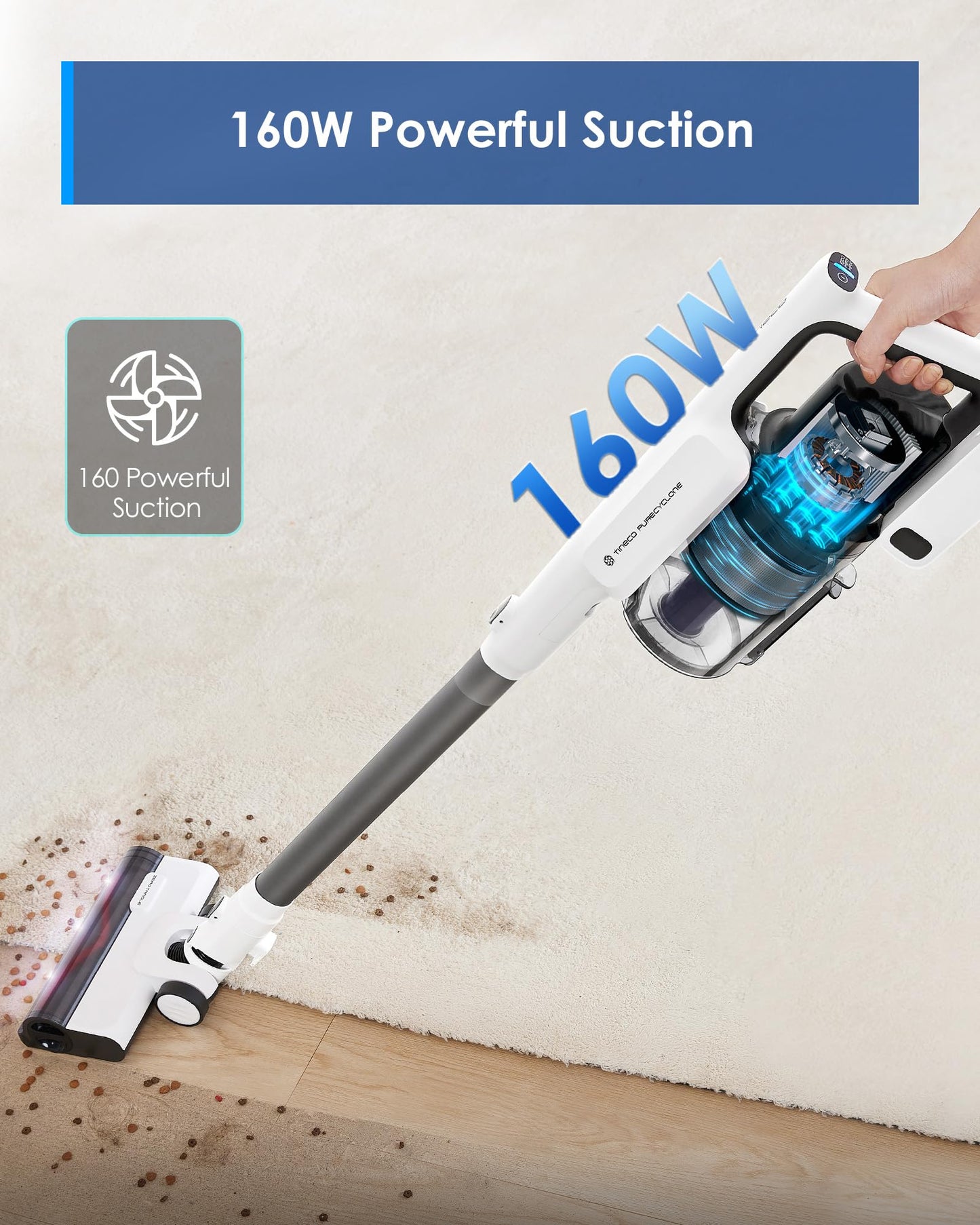 Tineco Floor ONE S5 Smart Cordless Wet Dry Vacuum & A30S Cordless Stick Vacuum Cleaner, 160W Suction, 60Min Runtime, 1L Larger Dustbin, ZeroTangle Brush, PureCyclone Tech, LED Headlight, White
