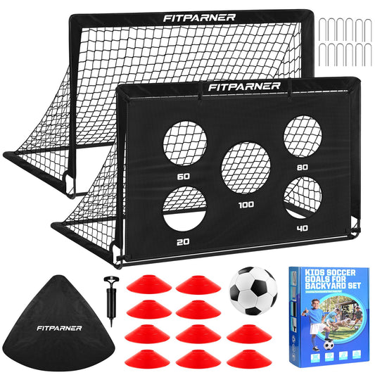 Kids Soccer Goals, 2 Pack 4x3 ft Soccer Nets for Kids Age 3-5 6-8 8-12 10-12-14, Backyard Training Equipment Set with Target, Ball, Cones for Goal Practice,Outdoor Game, Ideal Gift