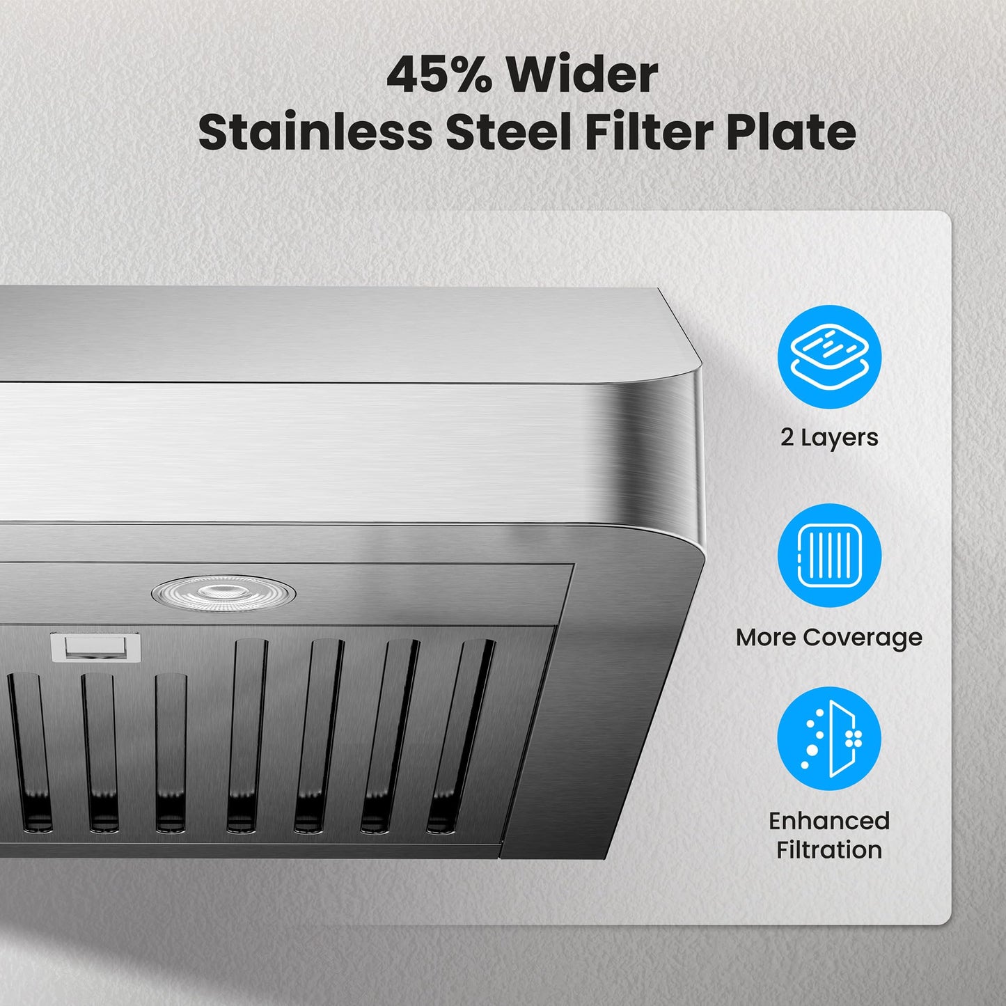 VIKIO HOME Under Cabinet Range Hood 30 Inch, 980CFM Fast Venting Ducted, Kitchen Hood With 3 Speed Gesture Sensing & Touch Control, Stainless Steel Stove Vent Hood With LED Light And 2 Baffle Filters