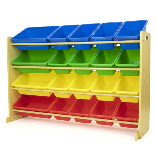 Humble Crew Toy Storage Organizer with 20 Removable Storage Bins for Kids Playroom, 4-Tier Toddler Toy Organization, Natural/Primary