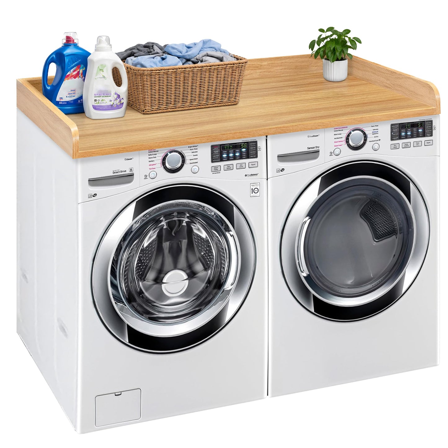 Royxen Washer Dryer Countertop with Solid Wood Core,54“W x 27.5D Laundry Countertop with Edge Rails,Washer and Dryer Topper for Laundry Room Organization (Oak)
