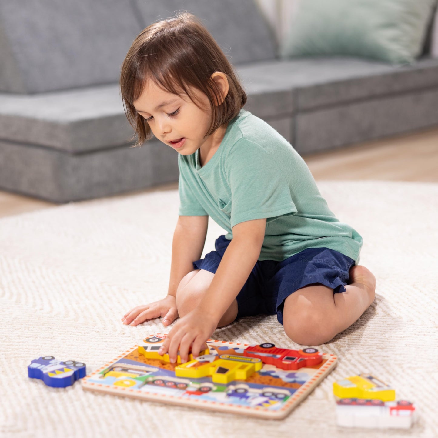 Melissa & Doug Construction Vehicles Wooden Chunky Puzzle (6 pcs) - FSC Certified
