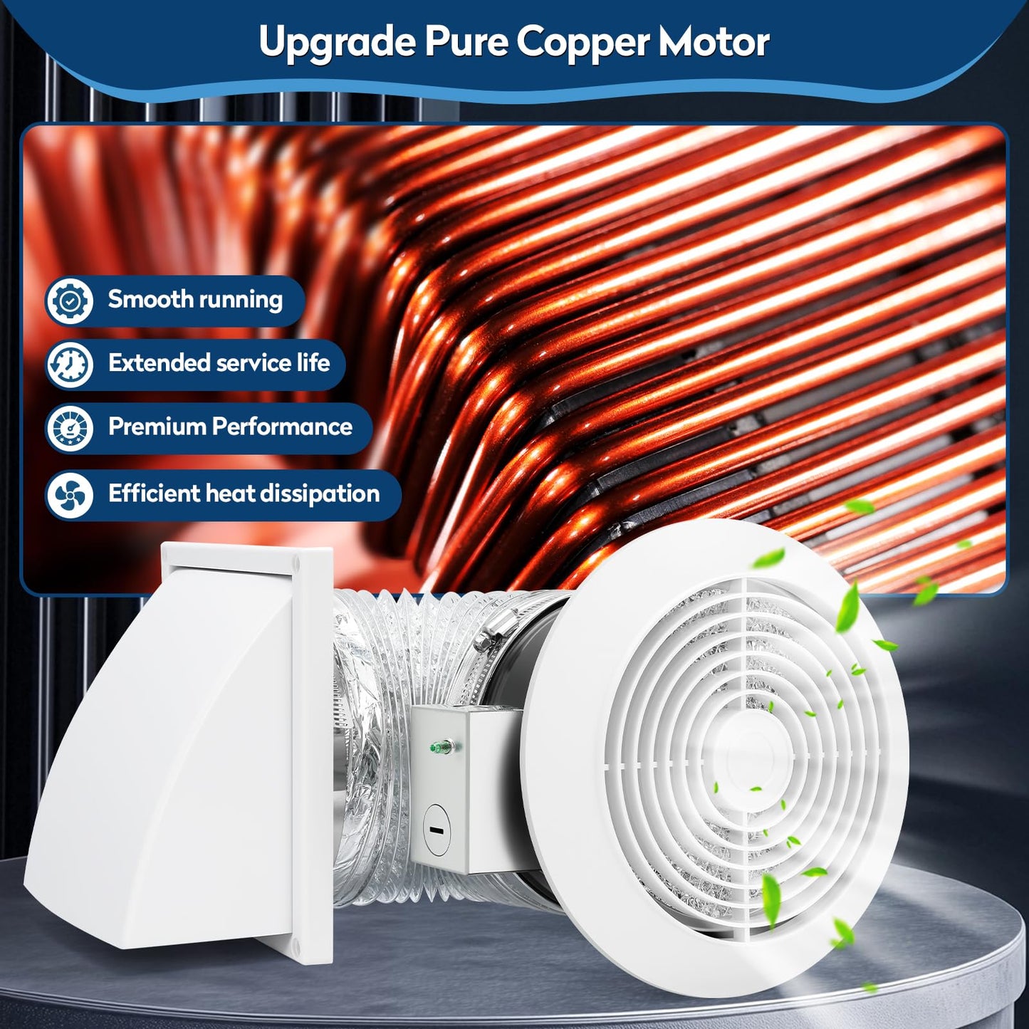 512M 6 Inch Through-the-Wall Exhaust Fan with White Grille, 80 CFM, 4.0 Sone, 16-Inch Retractable Duct, Household Ventilation Fan for Attic, Garage, Kitchen and Bathroom Exhaust Fan, Bathroom Vent Fan