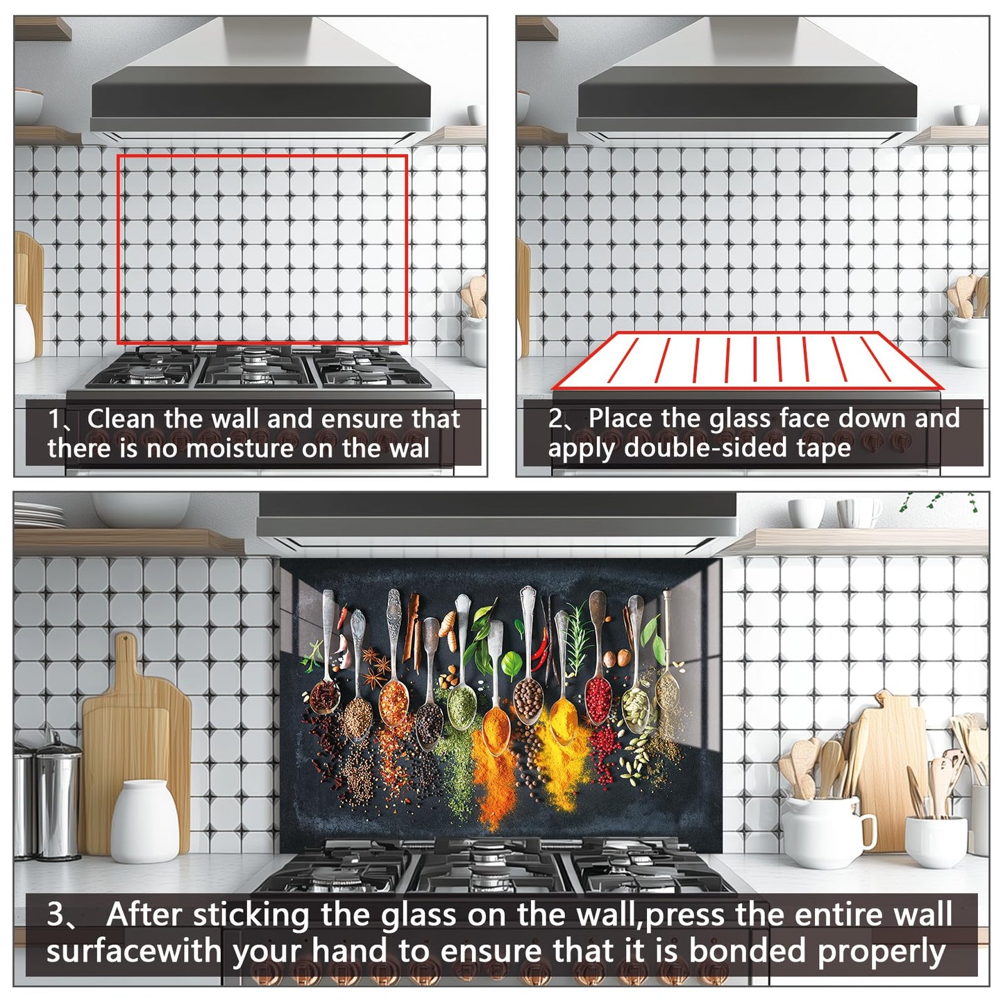 LMSDYSHU Spice，Tempered Glass Backsplash for Kitchen，Frameless, Stove Backsplash Protector for Wall,Easy to Clean, Home Decor(30"x18")