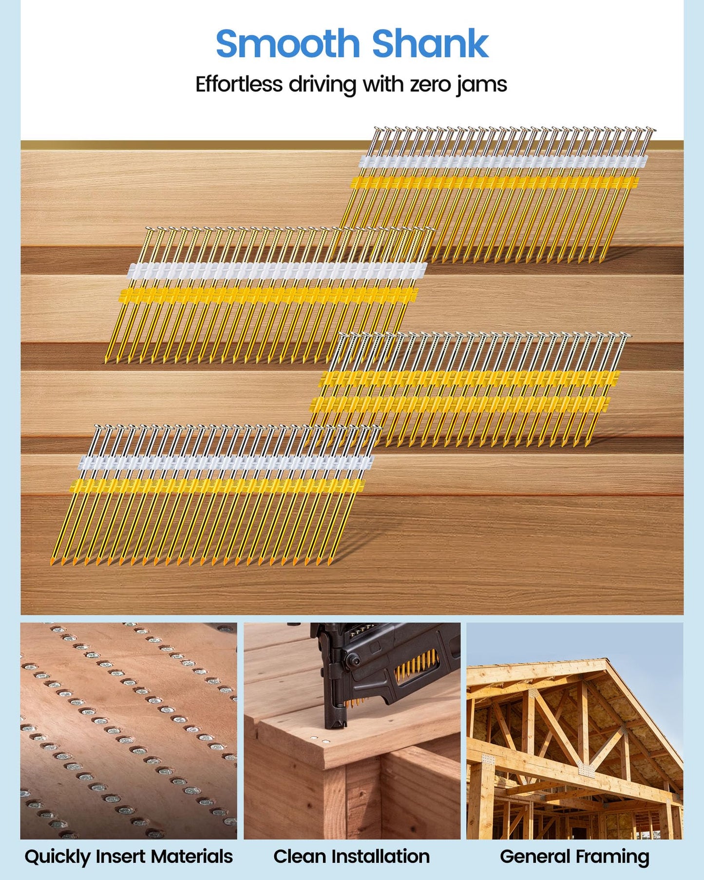 meite SN2183F 21 Degree Framing Nailer with 3 Inch x 0.12 Inch Galvanized Nails 2,000PCS, Air-Powered Framing Nail Gun for Wall Studs Pallet Sheathing Roof Decking