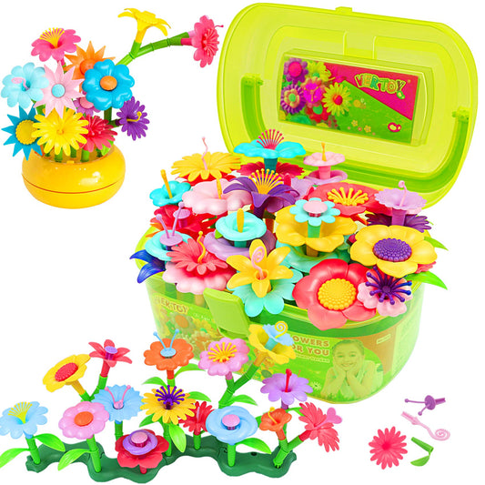 VERTOY Flower Garden Building Toy Set for 3, 4, 5, 6 Year Old Girls, STEM Educational Activity Games and Girls Birthday Gift for Age 3+ yr Toddlers and Kids, 143 pcs
