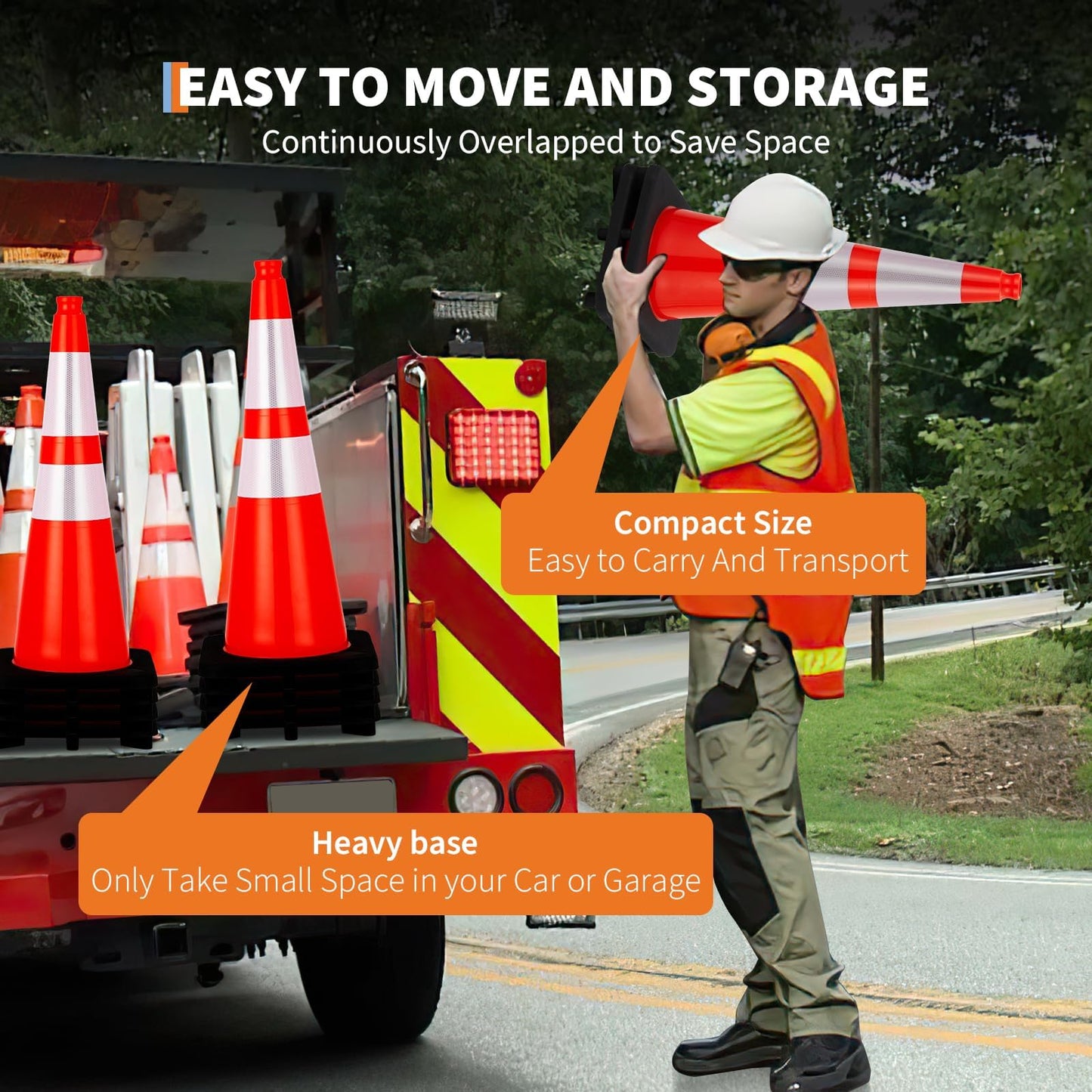 28 Inch Traffic Cones, Heavy-Duty Orange PVC Safety Cones with 2 Reflective Collars - for Road Parking, Construction, and Hazard Safety，8 Pack