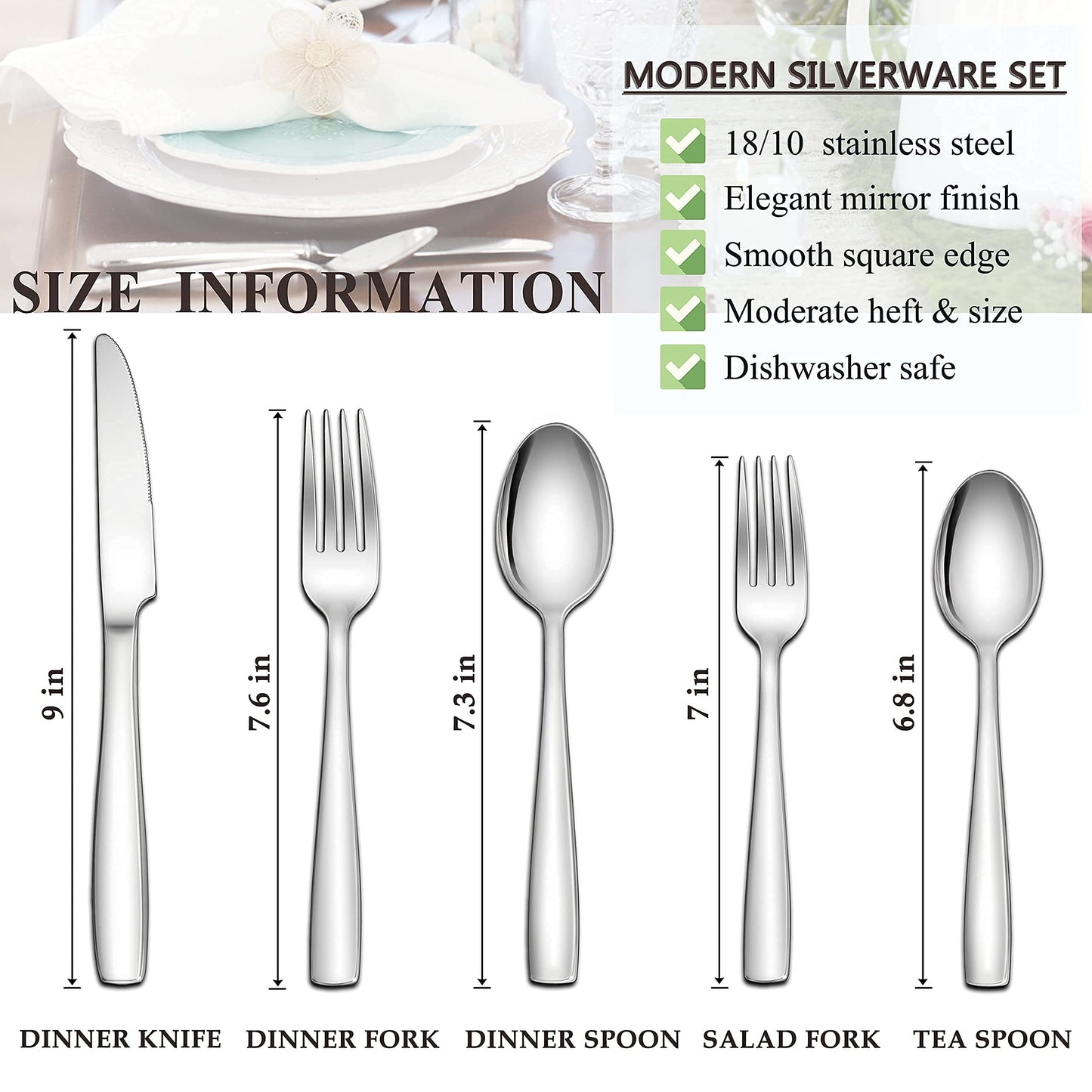 Herogo 18/10 Stainless Steel Silverware Set, 30-Piece Fancy Flatware Cutlery Set for 6, Modern Eating Utensils Tableware for Home Restaurant Wedding, Mirror Polished, Dishwasher Safe