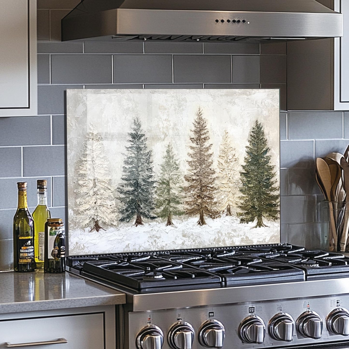 Evgosm Tempered Glass Backsplash for Kitchen， Stove Splashback, Snow Scene Glass Backsplash, Easy to Install and Clean, Used for Kitchen Wall Protection and Decoration. (30x16'')