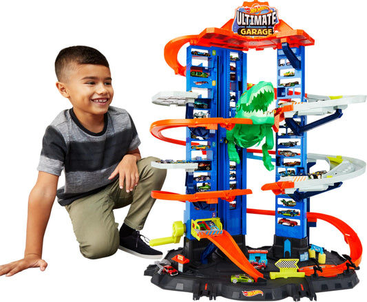 Hot Wheels City Robo T-Rex Ultimate Garage Multi-Level Multi-Play Mode Stores 100 Plus 1:64 Scale Cars Gift idea for Kids 3 and Older (Amazon Exclusive)
