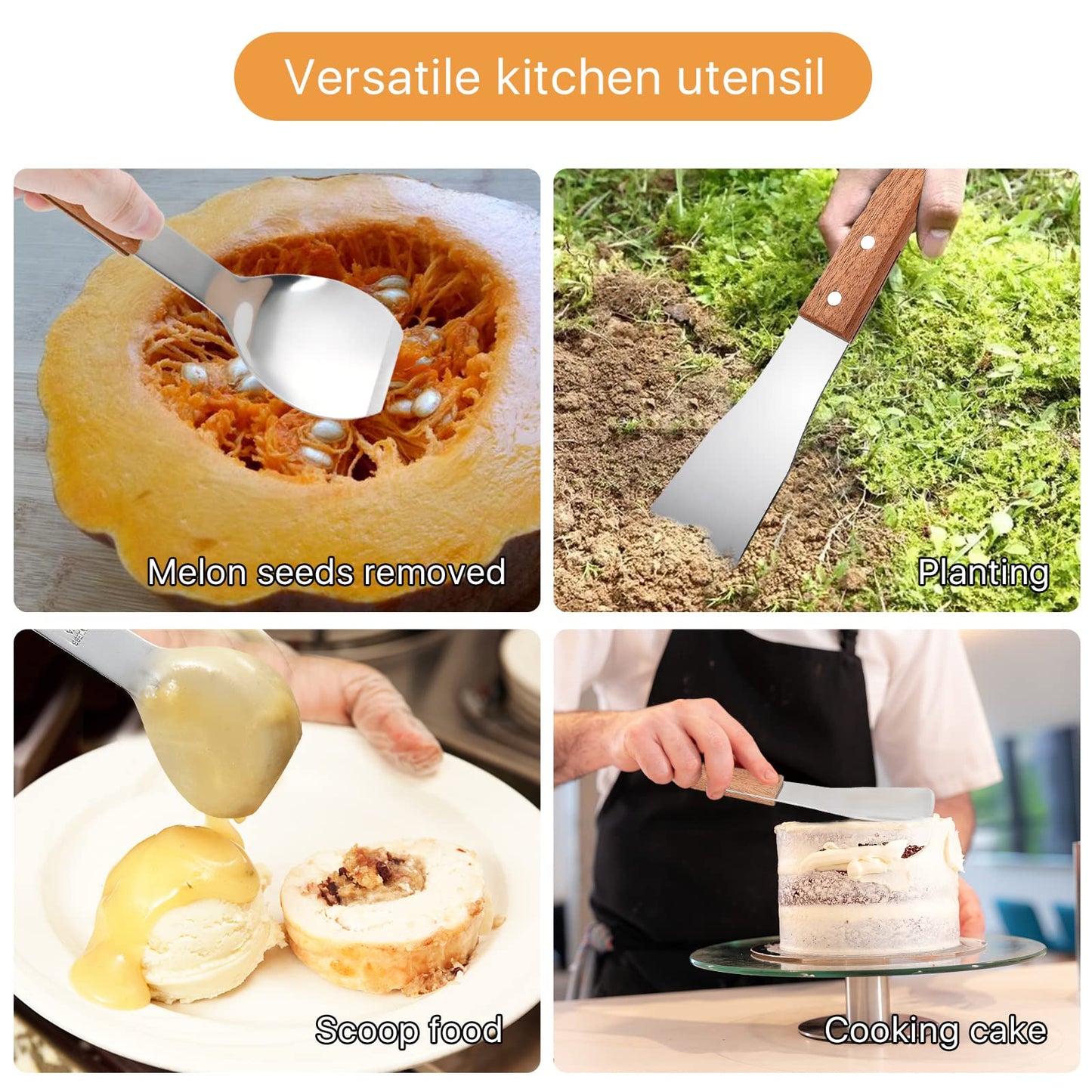 Aemygo 2 Pieces Ice Cream Scoop, Stainless Steel Ice Cream Shovel with Wooden Handle Metal Dessert Spade Butter Blade Cook Cake Scraper for Kitchen Party Wedding