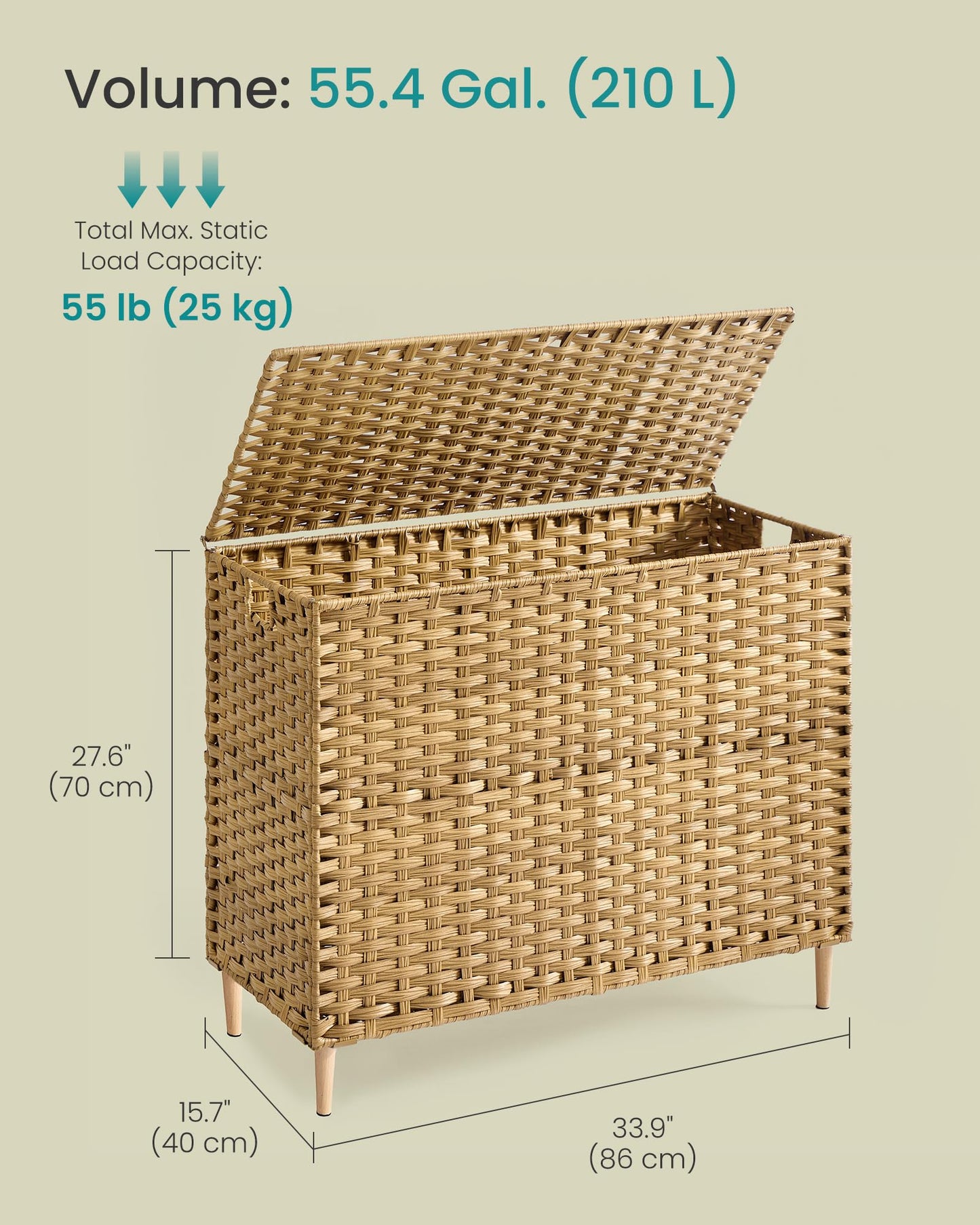SONGMICS 4-Section Laundry Hamper with Lid, 55.4 Gal (210L) PE Rattan Laundry Basket with Removable Washable Liners, for Bedroom & Living Room, Goose Yellow ULCB224YE01