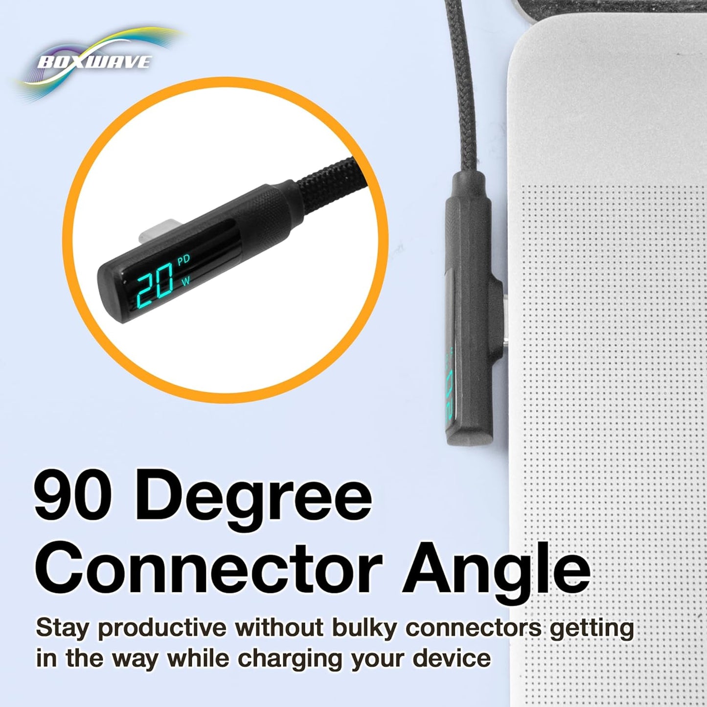 BoxWave MP3 (2.4 (4ft) (100W), Cable Compatible with Safuciiv Player in) - PowerDisplay PD Right Angle Cable - USB-C