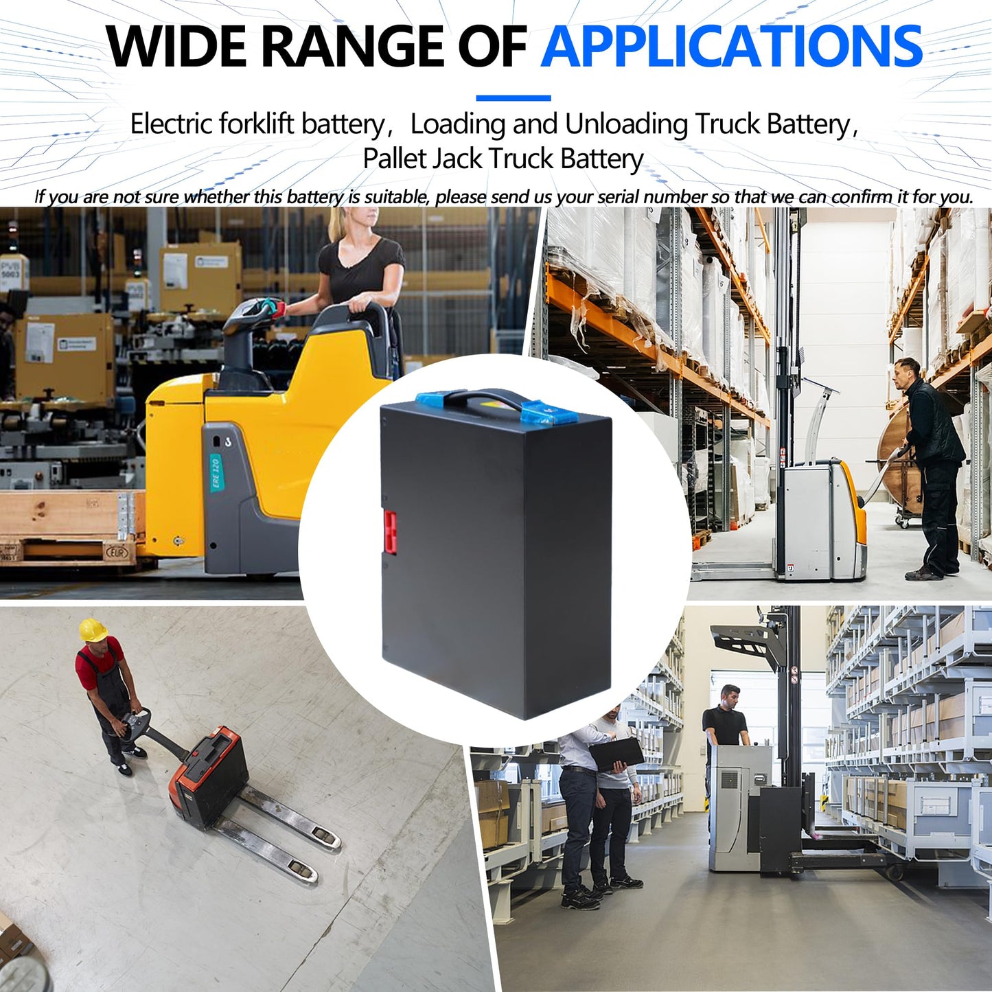 48V/15Ah Lithium Battery for Electric Pallet Jack Truck, Built-in Smart BMS, Perfect for HANGCHA CBD15-WS, HYSTER PC15, ZOOMLION TB20E, EPT40H EPT33H, 48V Lifepo4 Battery with Multiple Protection