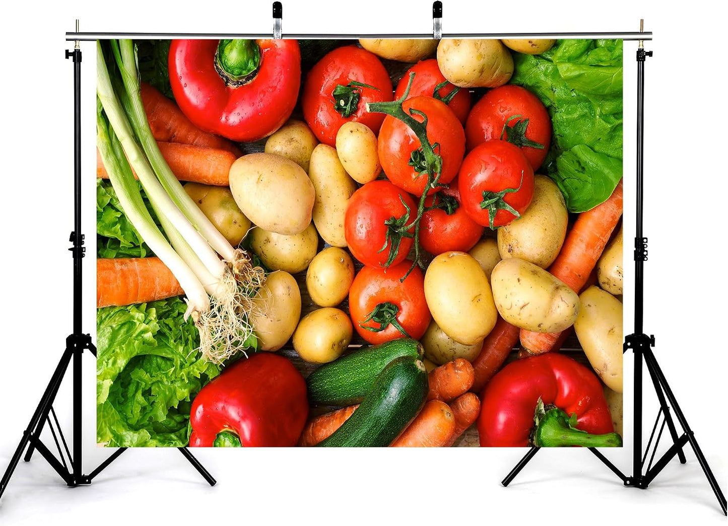 KeyWork 10x8ft Fresh Vegetables Backdrop Colorful Produce Wooden Table Photography Background for Healthy Themed Party